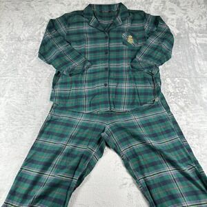 Lauren Ralph Lauren Pajama Set Womens XL Green Plaid Flannel Crest Loungewear